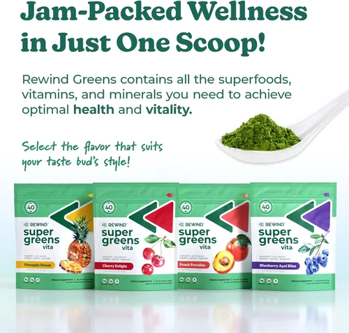 Vista 3 de Polvo Super Greens de mejor sabor con más de 40 superalimentos – Delicioso polvo verde diario con vitamina B12, zinc, vitamina C, magnesio y calcio