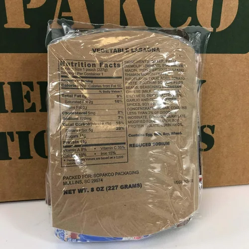 Vista 4 de Sopakco MRE Meals Ready-to-Eat Caja de 14 ct 10/20 Inspeccionar lote 7280 Reducido de sodio Compacto para llevar Nutrición estable