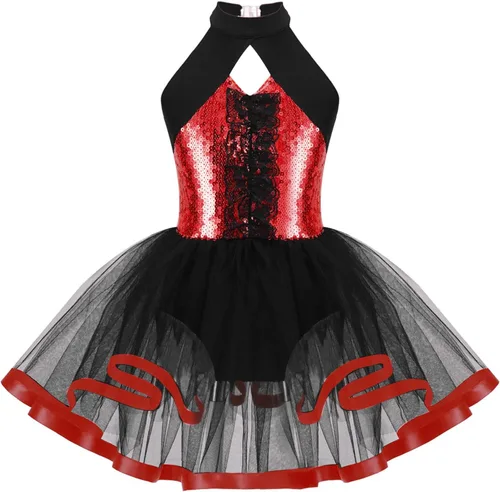 Vista 32 de CHICTRY Vestido tutú de ballet con lentejuelas brillantes para niñas y niñas, moderno disfraz de baile latino de jazz