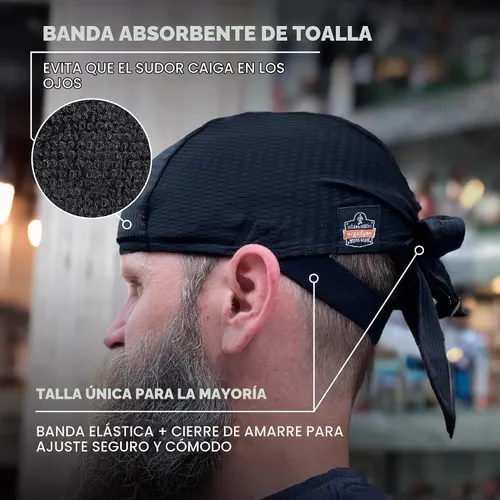Vista 6 de Ergodyne Skullerz 8948 Mesh Do Rag Bandana y Bump Cap Inserto con Flexión Mejorada, Negro