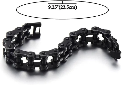 Vista 4 de Pulsera de cadena de motocicleta resistente para hombre, de acero inoxidable, color plateado, pulido