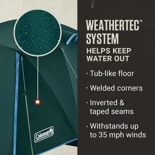 Vista 2 de Coleman Tienda de campaña Skydome con vestíbulo de clima completo, resistente a la intemperie para 4/6 personas, se instala en 5 minutos y protege