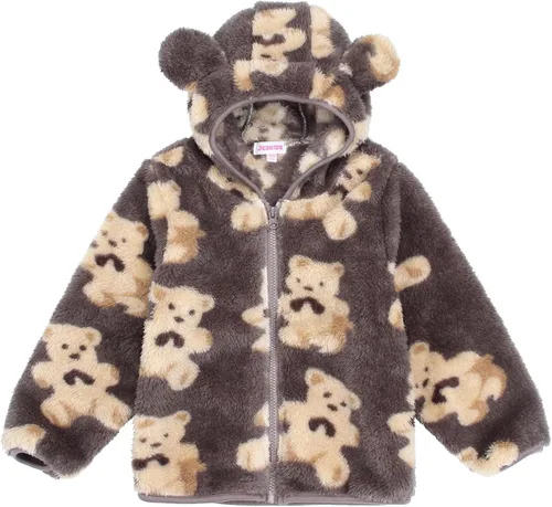 Vista 19 de Chaqueta con capucha de forro polar con cremallera para niñas y niños pequeños, abrigo de osito cálido de invierno Negro