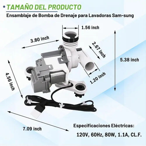 Vista 6 de WA45K7600AW/A2 WA40J3000AW/A2 Motor de la bomba de drenaje de la lavadora