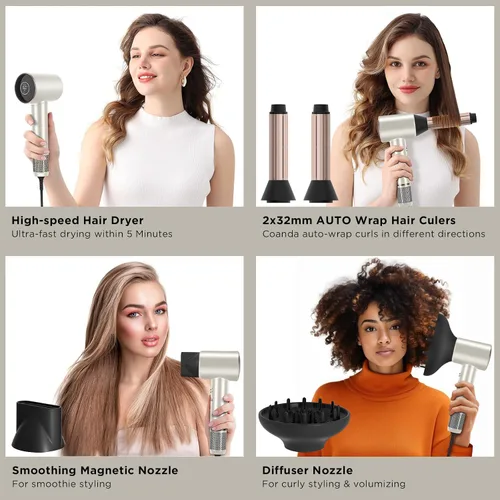 Vista 3 de PARWIN PRO BEAUTY Secador de pelo Air-Sonic con difusor, pantalla LED HD y secador iónico de alta velocidad de 110.000 RPM, rizadores de envoltura