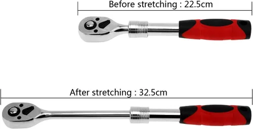 Vista 3 de ChgImposs Llave de trinquete estándar de 3/8 pulgadas, llave telescópica extensible flexible de 72 dientes, llave Allen, longitud de la llave