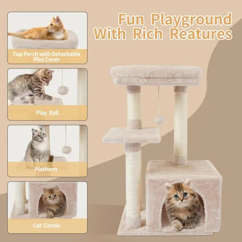 Vista 5 de FISH&NAP Lindo Árbol para Gatos Gatito Torre para Gatos para Gato de Interior Condominio Postes Rascadores de Sisal con Plataforma de Salto Muebles