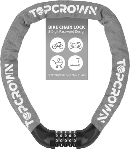 Vista 26 de Topcrown Cerradura de cadena para bicicleta, diales digitales de metal mejorados, 3.2 pies de largo, alta seguridad, resistente, antirrobo