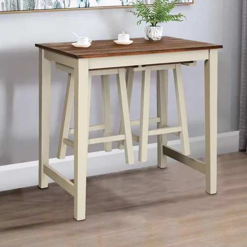 Vista 3 de GIANTEX Juego de comedor de 3 piezas, mesa de pub de altura de mostrador con 2 taburetes de bar, juego de mesa de colección de taberna para sala