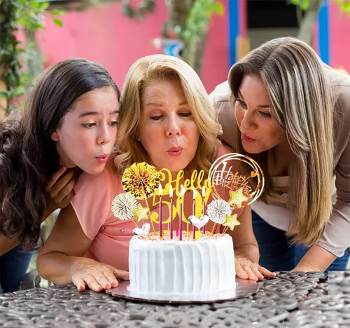 Vista 5 de Hello50 - Decoración de cumpleaños para tartas doradas, para hombres y mujeres, decoración de pastel de cumpleaños número 50