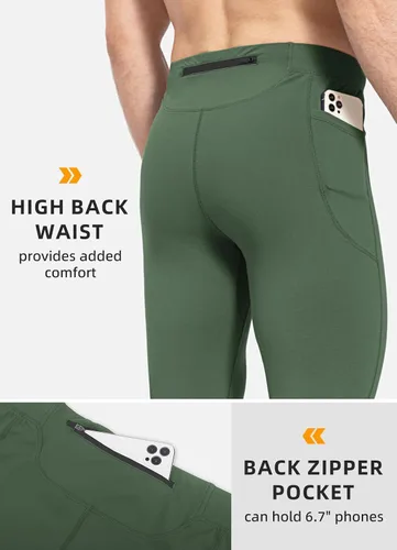 Vista 4 de BALEAF Mallas de forro polar para hombre, pantalones térmicos de ciclismo, resistentes al agua, con cremallera, bolsillos, para invierno, cálido