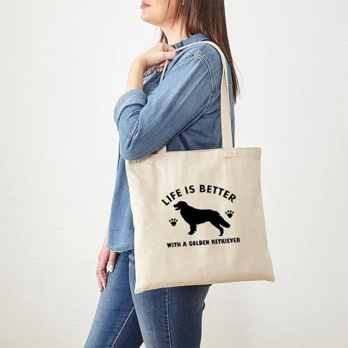 Vista 3 de CafePress Bolsa de compras de lona beige natural reutilizable con diseño de raza Golden Retriever