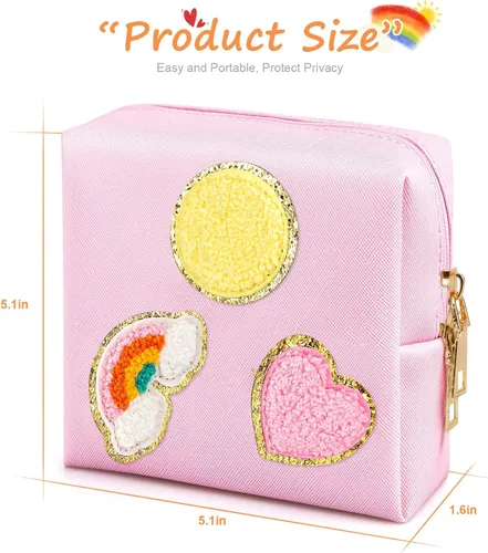 Vista 2 de Paquete de 2 bolsas para el período, bolsa de almacenamiento de servilletas sanitarias de piel sintética para almohadillas femeninas, forros