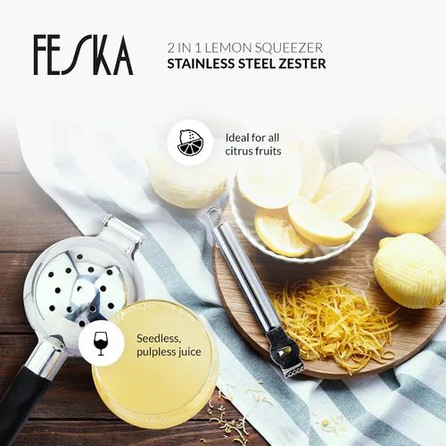 Vista 4 de Exprimidor de limón de acero inoxidable - Exprimidor de cítricos de primera calidad - Exprimidor de lima para jugo sin semillas - Exprimidor de mano