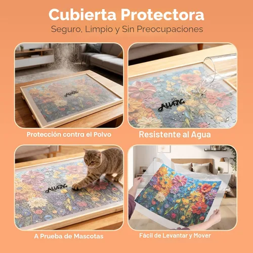 Vista 4 de ALL4JIG - Tablero giratorio de 1000 piezas con 4 cajones de 20.94 x 28.74 pulgadas, mesa de rompecabezas portátil de madera para adultos, tablero