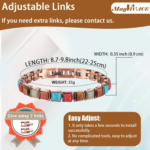 Vista 2 de MagVIVACE Tobillera magnética de cobre para mujer, pulsera de tobillo de cobre puro con imán