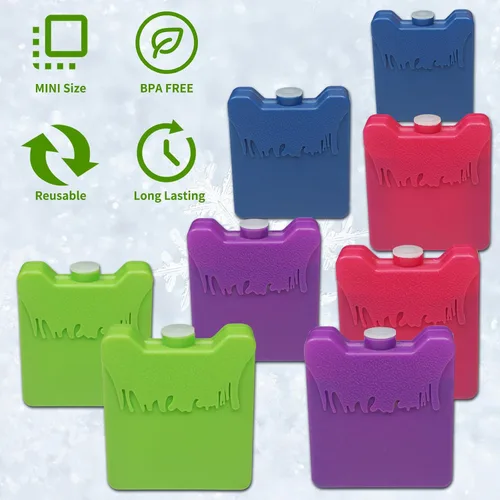 Vista 6 de WORLD-BIO Mini bolsas de hielo para loncheras, 8 paquetes fríos reutilizables delgados para bolsas de almuerzo y enfriadores de niños, almohadillas