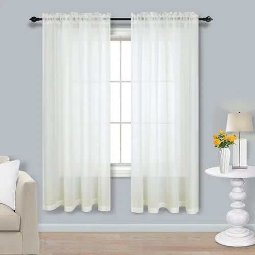 Vista 32 de Cortinas traslúcidas negras de 45 pulgadas de largo para ventanas de baño, juego de 2 paneles, cortinas de media ventana para cocina y dormitorio