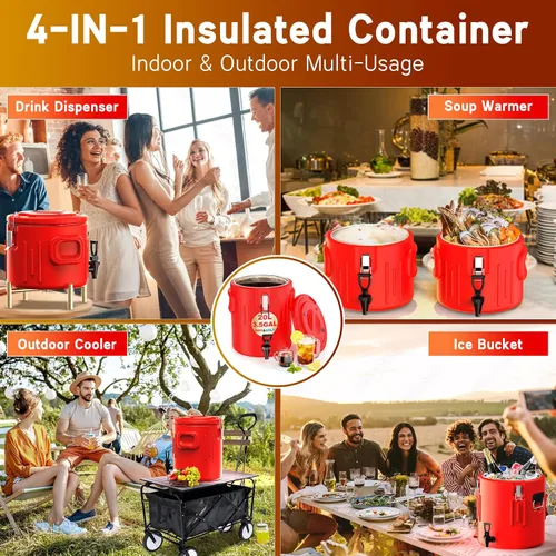 Vista 2 de Dispensador de bebidas aislado de 2 galones, dispensador de bebidas frías y calientes con interior de acero inoxidable 304 y boquilla, dispensador