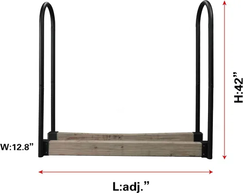 Vista 5 de Fire Beauty Kit de soporte ajustable para leña, soporte de almacenamiento de madera para chimenea, polvo negro, acero recubierto, exterior e