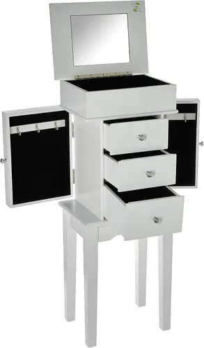 Vista 3 de Uniware Elegante armario de madera con 4 cajones, espejo y patas, color blanco