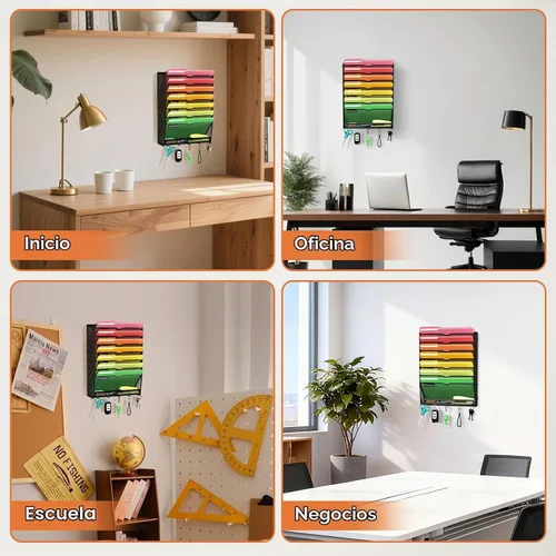 Vista 6 de Organizador de archivos de pared de 8 niveles con gancho Negro