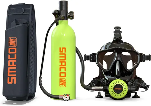Vista 8 de SMACO Mini tanque de buceo con máscara de buceo de cara completa, S400 Pro 1L Mini tanque de buceo portátil botella de poni reutilizable hasta 20