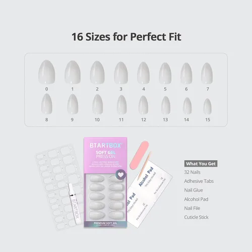 Vista 6 de BTArtbox Uñas Postizas Blancas Cortas a Presión - Uñas Postizas de Gel Suave en Forma de Almendra, Uñas Blancas con Pegamento para Uñas, Uñas