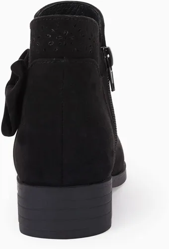 Vista 4 de Botas de tobillo con nudo de lazo para niñas y niños, gamuza sintética, corte en V, tacón bajo apilado, cremallera lateral, zapatos Chelsea
