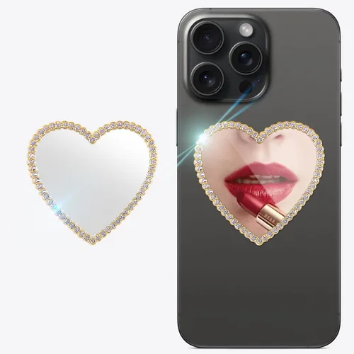 Vista 8 de Calcomanía de espejo brillante para iPhone con dije de teléfono, diseño delgado, tamaño grande, espejo de viaje, adhesivo acrílico para espejo