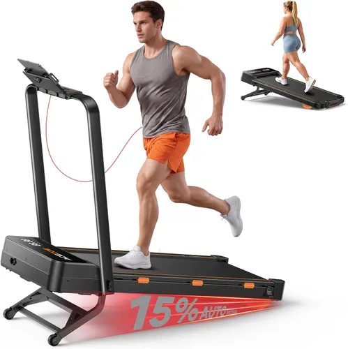 Vista 9 de Cinta de correr plegable con inclinación automática del 15% y barra de Negro naranja