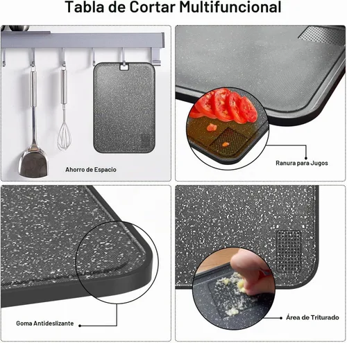 Vista 2 de Tabla de cortar de plástico apta para lavavajillas, 2 tablas de cortar grande para carne con ranuras para jugos, antideslizante, reversible y apta