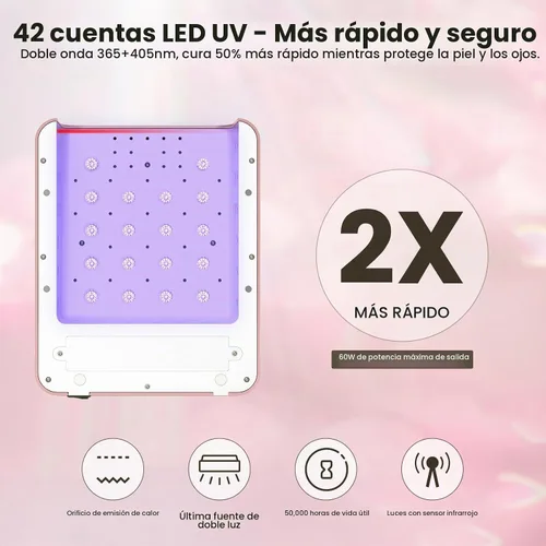 Vista 3 de Lavinda Lámpara de uñas profesional grande de 60 W con mango portátil, secador de uñas UV/LED con características de control de doble temperatura