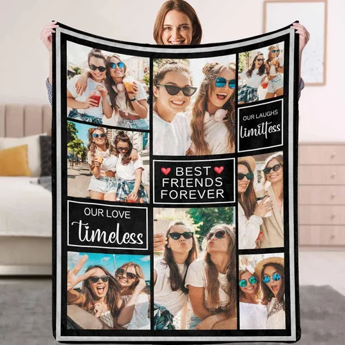Vista 25 de YESCUSTOM Manta personalizada de Friends Forever con collage de fotos y texto, manta personalizada para mejores amigos, mejores amigos, cumpleaños