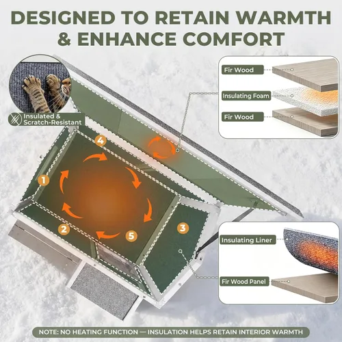 Vista 5 de Petscosset Insulated Outdoor Cat House, Weatherproof Feral Cat Shelter