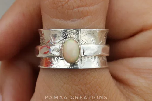 Vista 4 de Ethiopian Opal Spinner Ring Anxiety Silver Spinner Ring Fidget Spinner Ring For Women Handmade Spinner Ring Sterling Silver 925