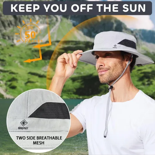 Vista 3 de Sombrero de pesca para hombre, sombrero de sol de ala ancha, protección UV SPF XL, XXL, tamaño grande, cabeza grande, senderismo, playa, safari