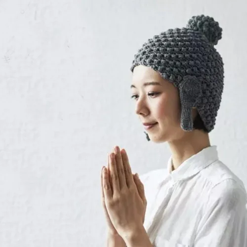 Vista 2 de Gorro de punto hecho a mano con cabeza de Buda para mujer, para invierno, patinaje, camping, senderismo, gorro cálido
