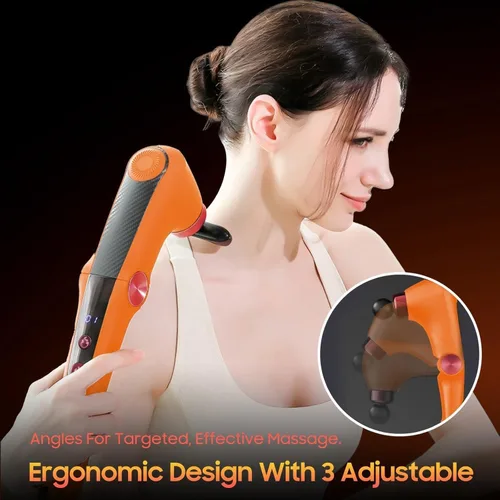 Vista 6 de Pistola de masaje con calor, masajeador muscular plegable, pistola masajeadora, pistola de masaje de percusión de tejido profundo, 9 velocidades
