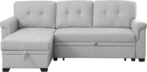 Vista 8 de Moderno sofá modular convertible con diván de almacenamiento reversible, sofá cama extraíble de lino tapizado de 84 pulgadas, sofá esquinero