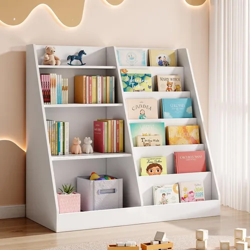Vista 21 de Tatub Estantería de madera para niños de 4 niveles, color gris