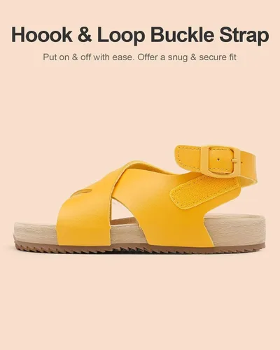 Vista 4 de Cubufly Sandalias para niños con tiras cruzadas y puntera abierta, zapatos de verano para uso en interiores y exteriores, para niños pequeños