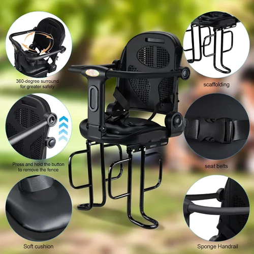 Vista 2 de Asiento trasero de bicicleta para niños, asiento trasero de bicicleta para niños, asiento de bicicleta para adultos para bebés de 6 meses a 6 años