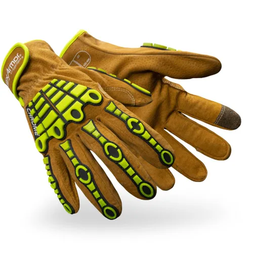 Vista 7 de HexArmor Chrome SLT® Series 4067 Leather Work Gloves, Large Resistente a los cortes, protección contra impactos 4067 Cuero Blanco y Naranja Impact