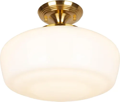 Vista 14 de Lámpara de techo estilo casa escolar semiempotrada con bombilla regulable y control remoto, lámpara de techo moderna dorada de 12" con pantalla