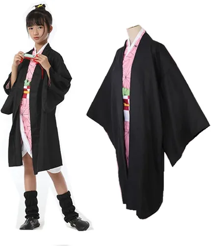 Vista 4 de Linglong Demon Costumes Tanjirou Kamado Kimono Kochou Shinobu Tomioka Giyuu Uniforme Capa Niña, Niño, Cosplay