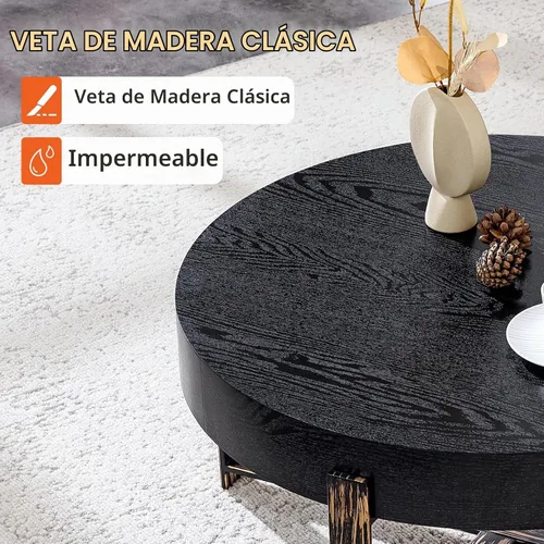 Vista 5 de Mesa de centro redonda de 30.7 pulgadas, mesas de centro modernas para sala de estar, mesa de té circular de madera con patas de metal