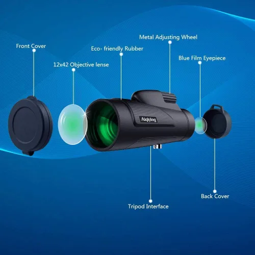 Vista 2 de Telescopio monocular de 12 x 50 de alta potencia BAK4 Prism FMC Coating Smartphone Adaptador de montaje de trípode, perfecto para observación