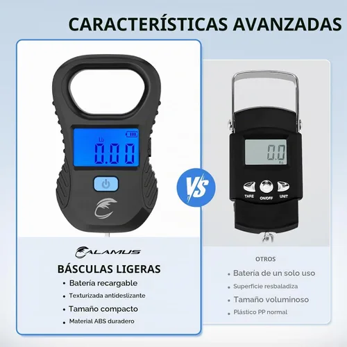 Vista 2 de Calamus - Báscula ligera de carga USB, equipo de pesca, color negro