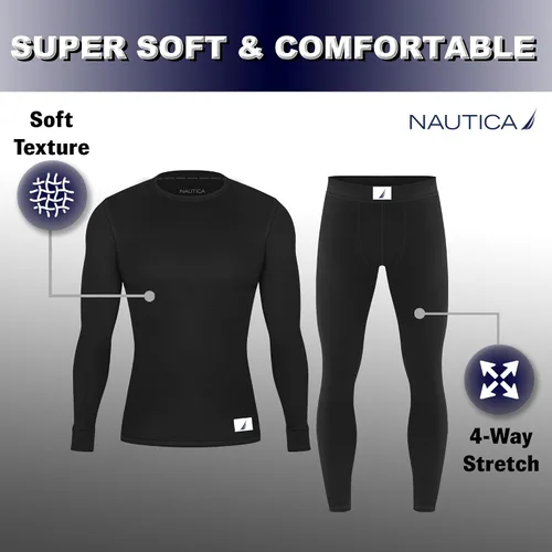 Vista 2 de Nautica Conjunto de ropa interior térmica para hombre, camisa térmica cálida para hombre y pantalones largos, camiseta interior para clima frío